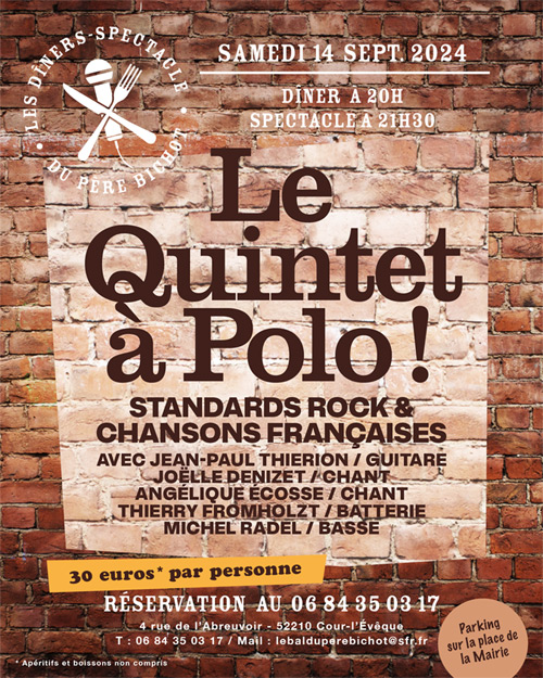 Soirée Rock & Chanson : avec le Quintet à Polo le Samedi 14 Septembre 2024