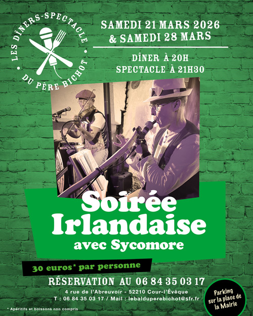 Soirée IRLANDAISE : les Samedi 21 et 28 Mars 2026